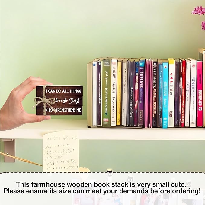 Decorative Books for Home Decor, Wood Book Stack for Table Decor, I Can Do All Things Through Christ Who Strengthens Me Decoration Books for Office Shelf, Farmhouse Stacked Books Decoration (L73)