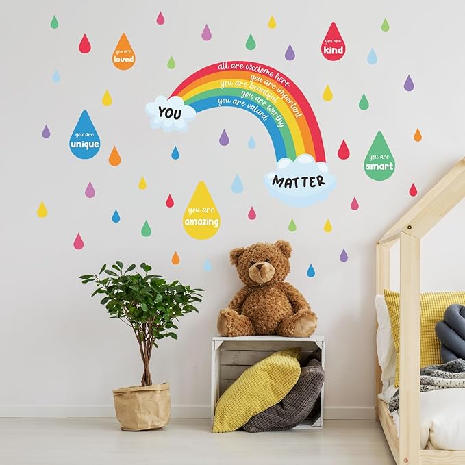HLNIUC Colorful Rainbow Wall Sticker(35”x24”) You Are Smart Art Decal,Inspirational Quotes Window Cling,Positive Quotes Wall Art,Rainbow Raindrop Inspiring Words Room Decal for Kids Room Living Room