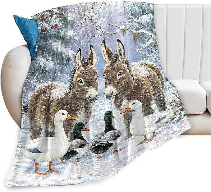 Donkey Duck Blanket for Girls Women Boys Men Adults Kids Soft Cozy Fleece Christmas Duck Throw Blankets Gifts Warm Flannel Plush Lightweight Decor for Couch Bed Sofa 80"X60"