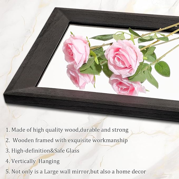 AAZZKANG Full Length Mirror with Wood Framed Modern Large Wall Mirrors 47"x16" Rectangle for Bedroom Living Room Bathroom Dressing Room Entryway Black
