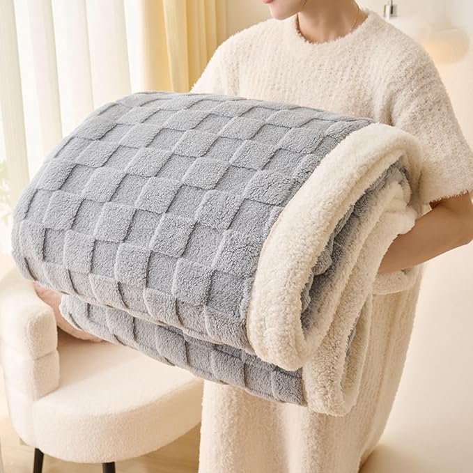 Sherpa Throw Blanket for Couch, Flannel Cozy Soft Thick Blanket for Bed - Fleece, Light Grey, 60x80 Inches