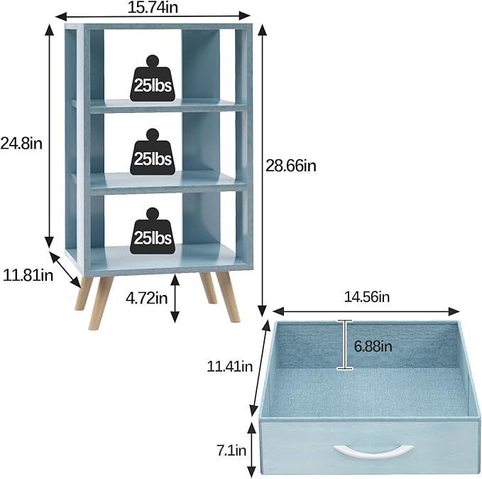 Night Stand, Blue Nightstand with Drawer, Side Table with Open Storage, 3-Tier Modern End Table, Bedside Table for Small Space, Living Room, Bedroom