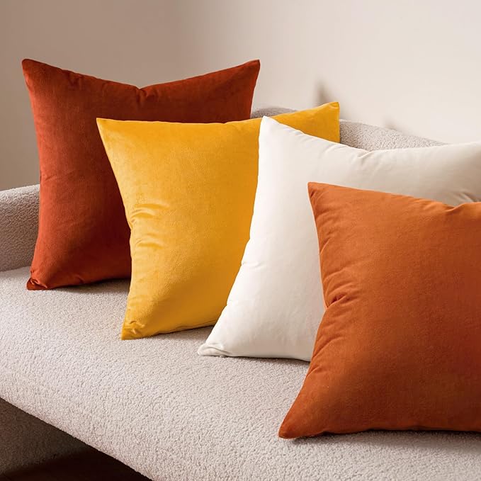 MIULEE Velvet Throw Pillow Covers 20x20 Inch, Pack of 2 - Gold, Soft Solid Decorative Pillow Covers Cushion Cases Modern Luxury Home Decor for Couch Sofa Bedroom Livingroom