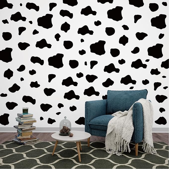Cow Print Stickers - 10 Sheets 280 Pieces Black Vinyl Adhesive Cow Spot Pattern Print Wall Art Decals for Kitchen Bathroom Bedroom Living Room Home Nursery Classroom Wall Décor