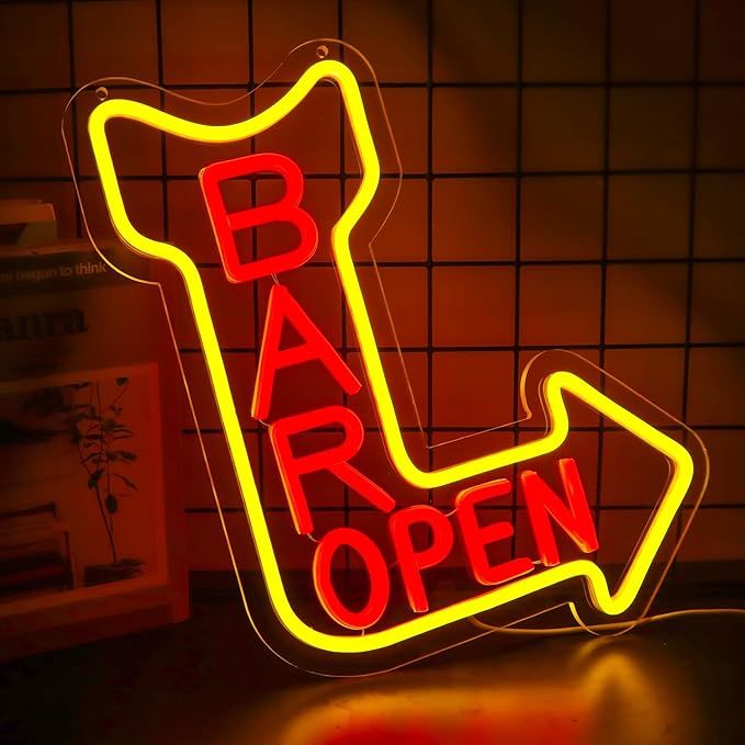 Bar Open Neon Signs for Wall Decor，Open Signs for Business,Led Neon Light for Man Cave, Bar,Pub，Christmas Birthday Party Gift
