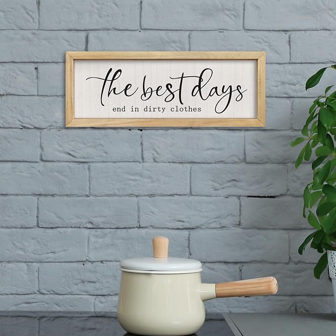 comurdyo Laundry Sign Wall Decor 16"×6" The Best Days End In Dirtiest Clothes Funny Laundry Room Bathroom Wood Framed Hanging Wall Art (Wood)