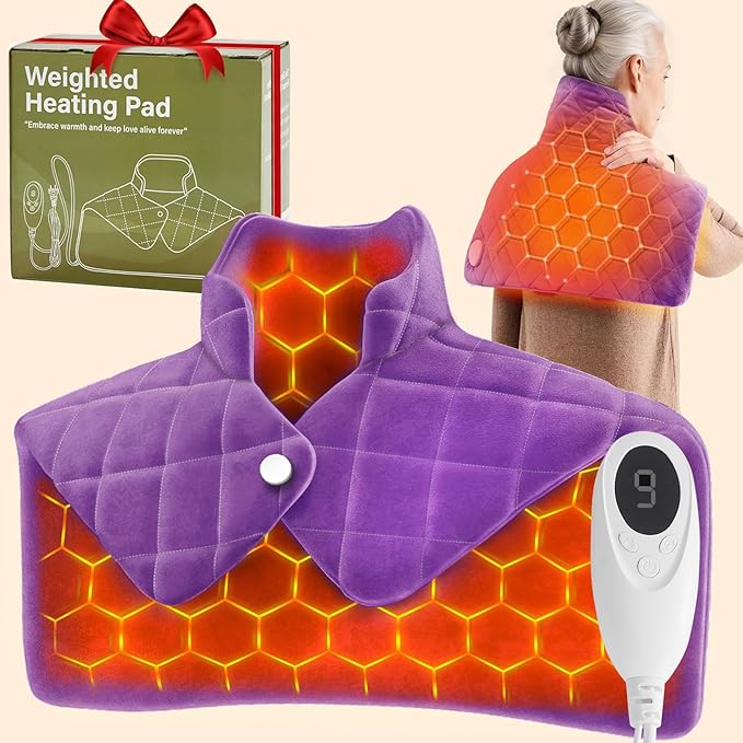 OCTROT 3 lb Purple Weighted Heating Pad for Neck Shoulders and Back, for Mom Wife Grandma, Birthday Gifts for Older Women Mom, Electric Heated Blanket with 9 Heat Options 4 Auto-Off Timer