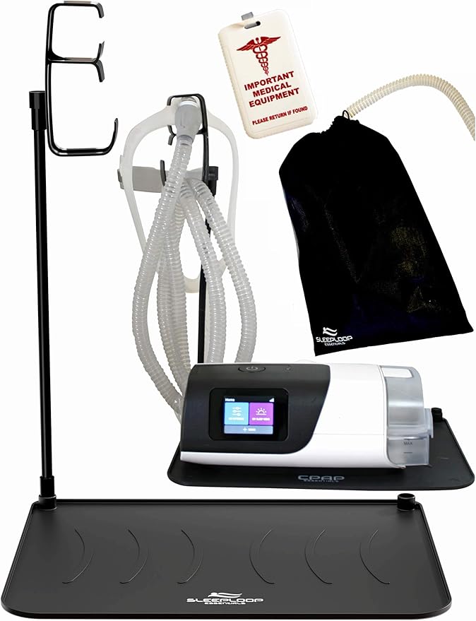 Mask and Tube Hanger Mat for CPAP - Supplies for CPAP for Bedside Organization with Clean Mask Dust Cover - For CPAP Hose Holder for Nightstand (Luggage Tag Special)
