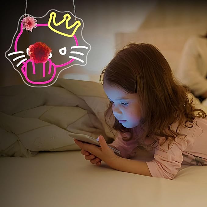 Neon Sign, FPLL Pink Cat Neon Signs for Wall Decor - Cute LED Sign for Bedroom, Party, Birthday, Bar Light up Signs Home Decor - USB Powered