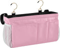 DOMIKING Pink Bedside Caddy for Dorm Bed Recliner Armrest Organizer with Hooks Haning Holders for Magazine Tablet Phone