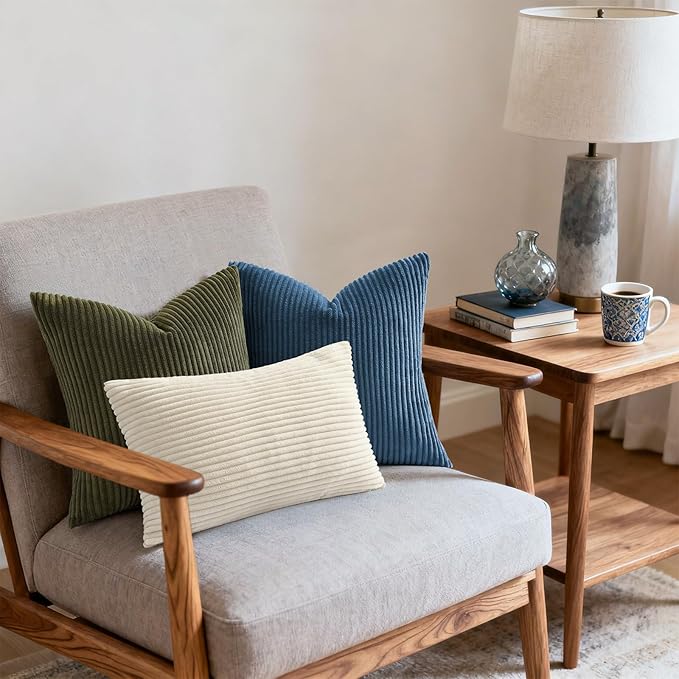 Mecatny Corduroy Decorative Throw Pillow Covers 22x22 Set of 2 for Sofa Living Room, Soft Neutral Boho Couch Pillow Covers for Home Decor, Navy Blue
