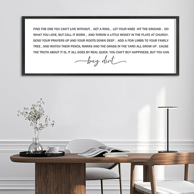 YWJKWLGS You Can't Buy Happiness But You Can Buy Dirt - 40x15 Inch Large Buy Dirt Sign, Rustic Wooden Farmhouse Wall Decor for Living Room, Kitchen, Country Home & Gardening Lovers (Black)