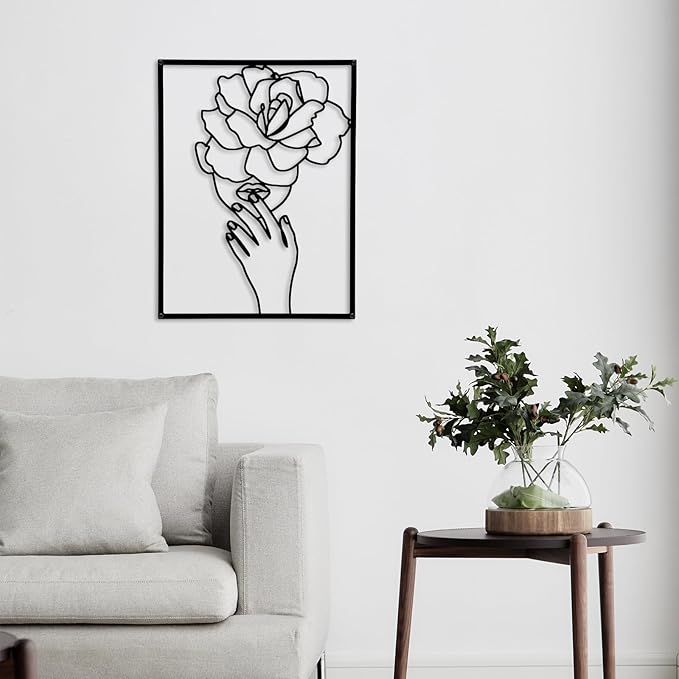 GOKURVG Wall Art Over Bed Wall Decor 3Pcs Metal Wall Art Above the Bed Wall Decor Minimalist Single Line Art Female Body Floral Gold Room Decor for Bedroom Modern Wall Art for Indoor 16.5x12.5in