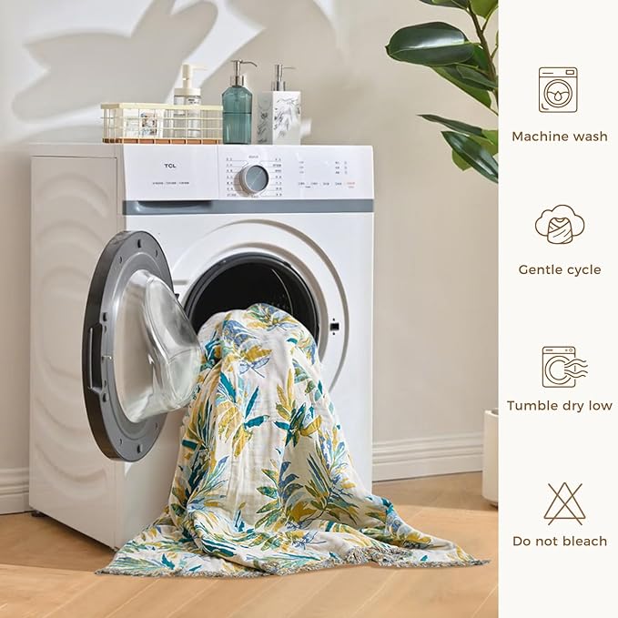 Boho Throw Blanket for Couch Sofa Chair Cotton Spring Blankets for Bedroom Living Room All Season Soft Lightweight Reversible Leaves Embroidery Decorative Throws 50"x60" Home Decor