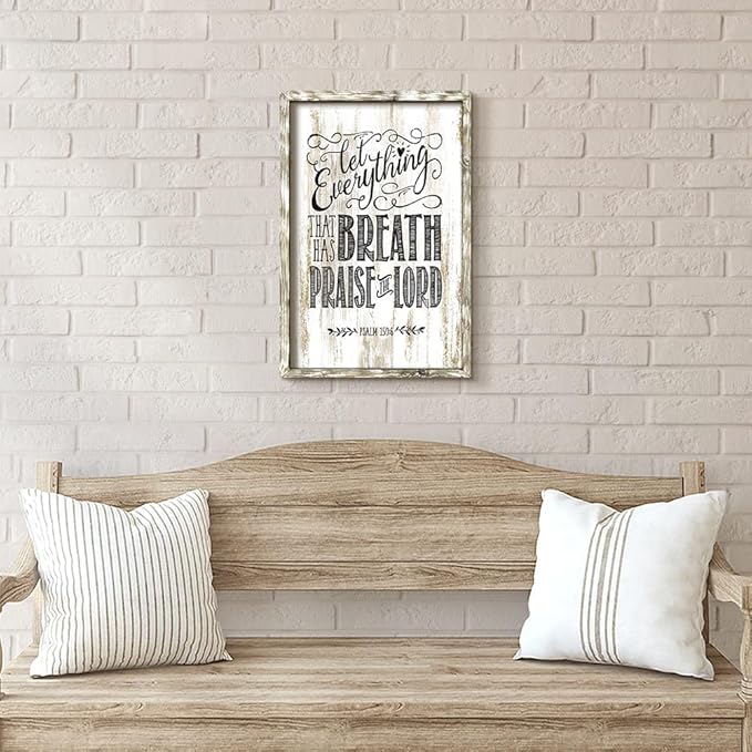 Farmhouse Bible Verses Wall Art: Christian Scripture Wood Framed Decor Rustic Psalm 150-6 Religious Sayings Print Artwork Inspirational Lord Sign Picture for Country Home Living Room
