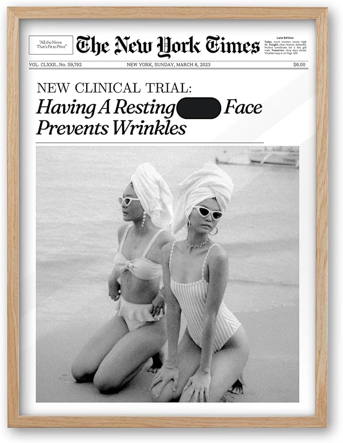 iHery Funny Having A Prevents Wrinkles Framed Trendy Hot Girls NewsPaper Wall Art, Natural OAK Wood 12x16in Canvas Wall Art,Retro Magazine Vintage Bar Cart Living Room Home Décor 1Pack