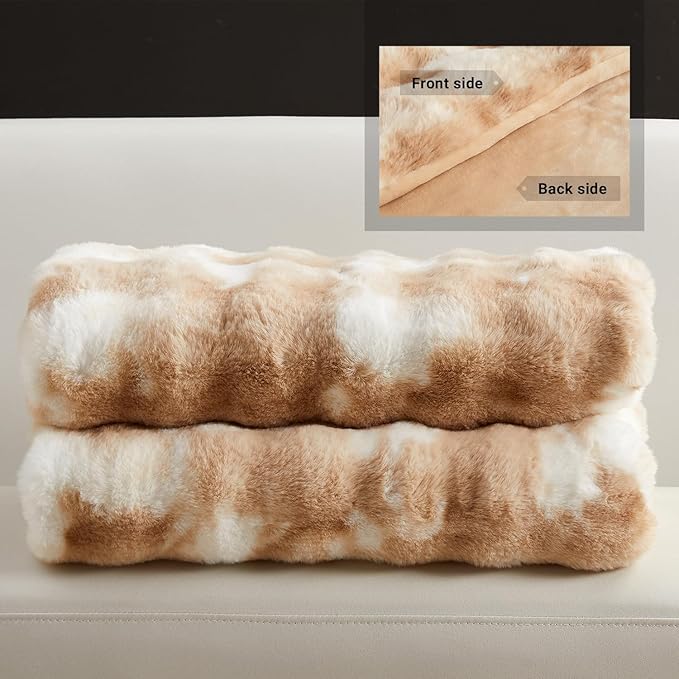 SAPHREAS Faux Fur Throw Blanket for Couch, Fluffy Fuzzy Bubble Blanket for Sofa Bed Living Room, Decor Soft Cozy Gifts for Women Men, 60x80” Tie Dye Khaki