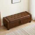 48" PU Leather Storage Ottoman Benches for Bedroom,Tufted Ottomans with Storage for Living Room,Mid Century Modern Bench with Seating for Entryway,Window,Bedside (PU Brown, 48 inch)