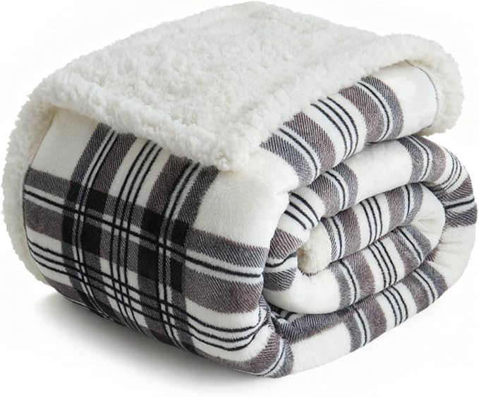 Sherpa Fleece Throw Blanket for Couch, Fluffy Plush Warm Fuzzy Blanket for Women and Men, Cozy Thick Soft Twin Blanket for Bed(Gray-2, 80"*90")