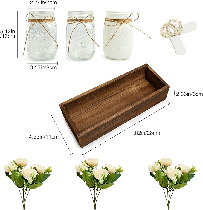 XXXFLOWER 3 Pcs Mason Jars Lights Fall Table Centerpieces - Birthday Gifts for Women Mom Wife,Indoor Decors for Farmhouse Coffee Table Dining Room Kitchen Wedding
