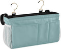 DOMIKING Teal Bedside Caddy for Dorm Bed Recliner Armrest Organizer with Hooks Haning Holders for Tablet Phone Magazine