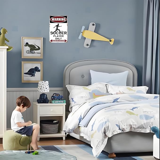 Boys & Girls Soccer Room Decor, Soccer Gifts, Men Bedroom Wall Soccer Sign, Metal Soccer Player Only Signs