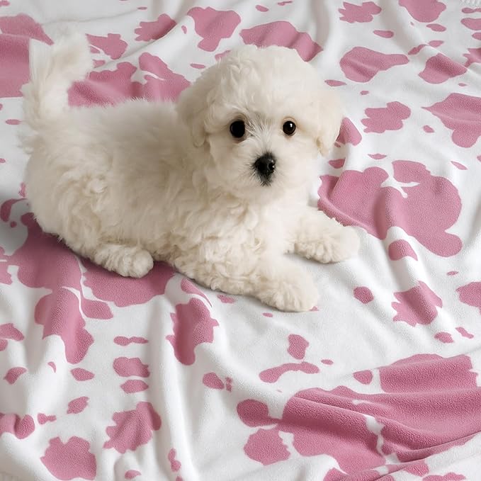 Cozy Bliss Cow Print Throw Blanket for Bed - Fuzzy Thick Soft Warm Fleece Blankets for Couch & Bed, for Women Men Girls Kids, Pink Large King Size 120"*100"