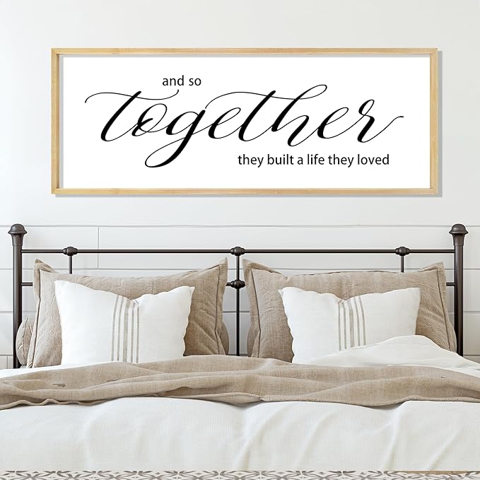 YWJKWLGS And So Together They Built a Life They Loved Family Sign Bedroom Decor Above Bed Wall Art 40x15 Inch Large Couple Love Quotes Framed for Master Room (Wood)