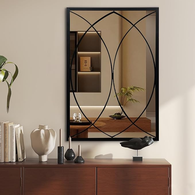 Black Rectangle Wall Mirror, Farmhouse Decorative Mirror for Entryway, Living Room, Dining Room,Bedroom, Hallway, Fireplace, Accent Wall Decor (Black2, 34'' x 24'')