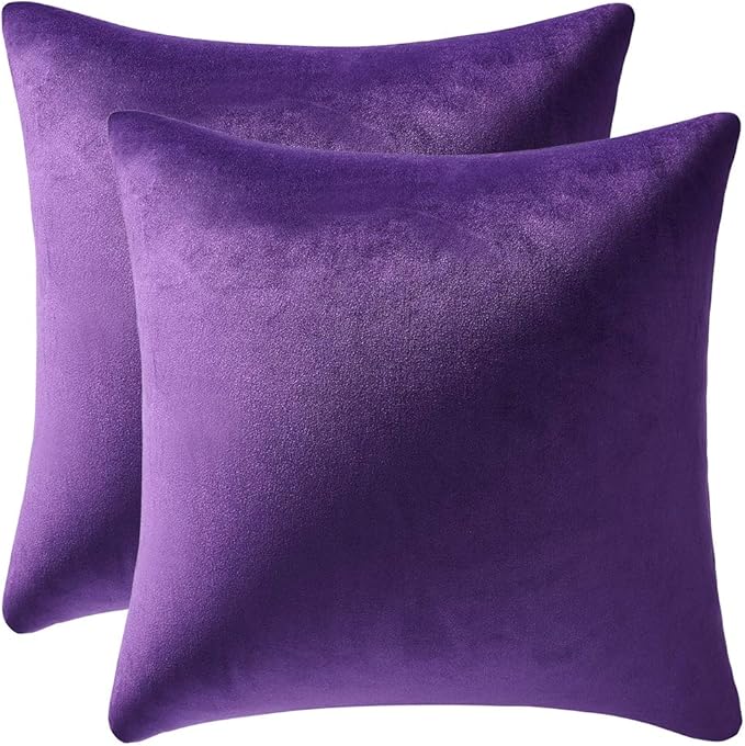 DEZENE Euro Sham Covers 26x26 Purple: Pack of 2 Cozy Soft Velvet Square Modern Luxury Decorative Throw Pillow Cases for Sofa Couch Living Room Bed Home Decor