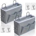 2pcs Middle Wall Hanging Organizer Bag, Linen Fabric Door Hanging Storage Basket with Pockets, Waterproof Bin for Kitchen, Bedroom, Office, RV Camper (Gray)