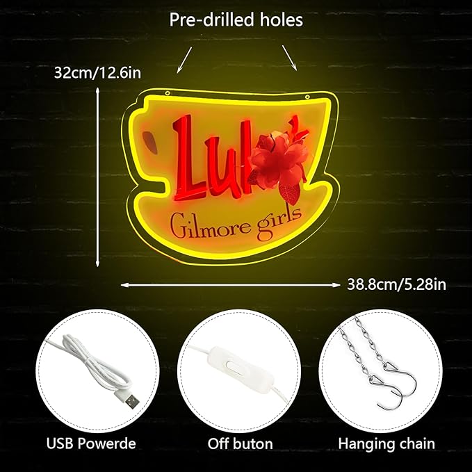Pugna Luke's Coffee Neon Signs for Wall Decor Dimmable Neon Lights for Bedroom Led Signs Suitable for Dormitory Man Cave Christmas Gift 15.7 x 12.9IN-USB Powered-Acrylic