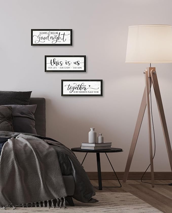Together is My Favorite Place to Be Wall Sign: Love Quotes Wall Decor Above Bed Master Bedroom Signs for Couples Romantic Family Signs Aesthetic Farmhouse Rustic Framed Plaques 6" x 14.5"