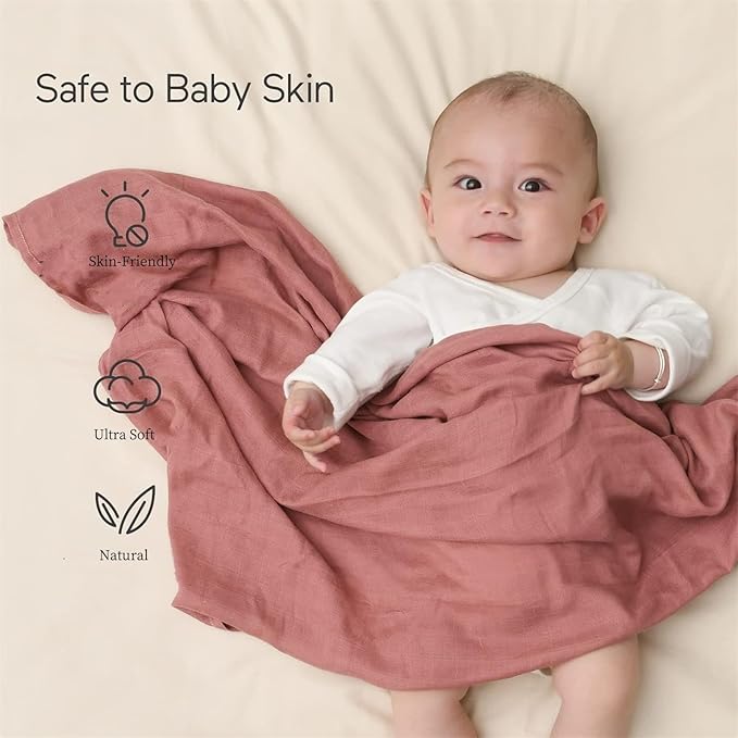 Momcozy Muslin Swaddle Blankets, 4-Pack Breathable and Skin-Friendly Receiving Blankets, Swaddle Blanket Shower Gifts & Baby Registry Essentials, Large 47"x47", Muted Purples