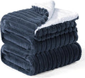 INFIIXSO Sherpa Fleece King Size Blanket - Super Soft & Warm Striped Fleece, Cozy Plush Fluffy Large Bed Blanket All Season Use (Navy Blue, 104x90 Inches)