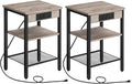 HOOBRO Side Tables Set of 2 with Charging Station and USB Port, Small End Tables for Small Space, 3-Tier Nightstands with Adjustable Shelf, for Living Room, Bedroom, Greige BG112BZP201