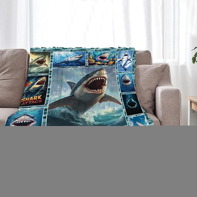 Shark Blanket Ocean Sharks Throw Blankets Decor Stuff Cozy Flannel Fleece Soft Plush Fuzzy Warm Lightweight Bedding Gifts for Women Girls Kids 80"X60"