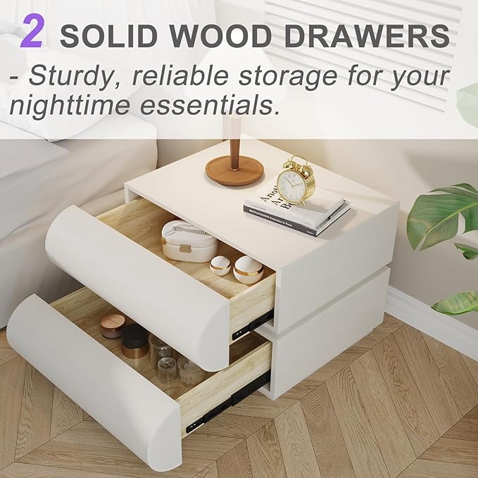 Modern Nightstand with Storage, Small End Table with Upholstered Leather Finish, 2 Solid Wood Drawers for Bedroom Bedside Couch