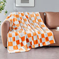 Orange Checkered Blanket, Soft Cozy Fleece Checkered Throw Blankets for Bed Sofa Couch Camping, Ultra Fluffy Throws for All Seasons, 60x80 Inch, Orange