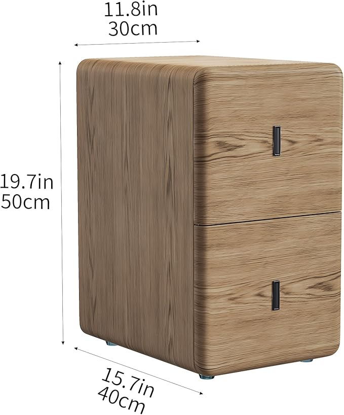 VICITON Narrow Nightstand with Drawers, Faux Leather Bedside Table, Solid Wood Drawer, Small Side Table for Bedroom (Leather Yellow Oak, 11.8" x 15.7" x 19.7")