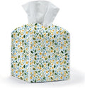 Tissue Box Cover, Tissue Box Holder, Square with Belt Bottom, PU Leather Decorative Organizer for Desk, Tabletop, Countertop Bathroom, Toilet Car, Office, Dresser Bedside, Aesthetic Plant Flower Decor