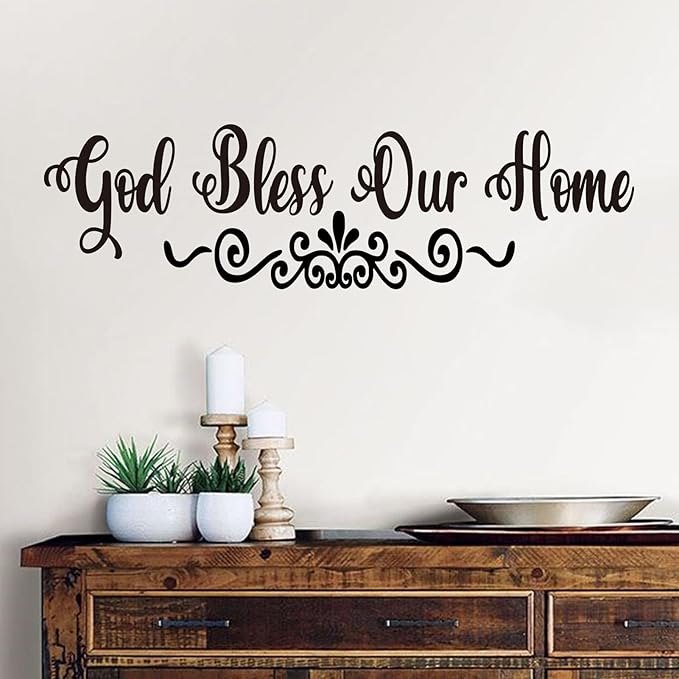 Bible Verse Wall Stickers for Bedroom: Christian Quotes Inspirational Living Room Vinyl Art Wall Decals - God Bless Our Home 18" X 15"
