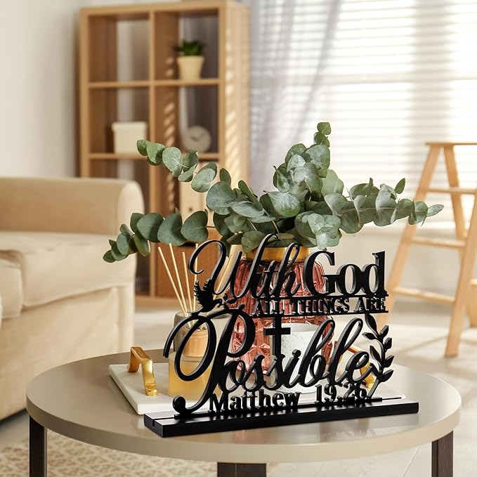 Geetery Inspirational Table Centerpieces Wooden Religious Inspirational Home Decoration Motivational Blessed Table Decor for Home Kitchen Office Faith Christian Gifts Supplies Decor(Possible)