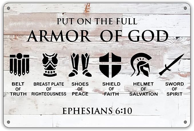 QIONGQI Funny Put on The Full Armor of God Metal Tin Sign Wall Decor, Farmhouse Rustic Christian Sign for Home Decor Gifts