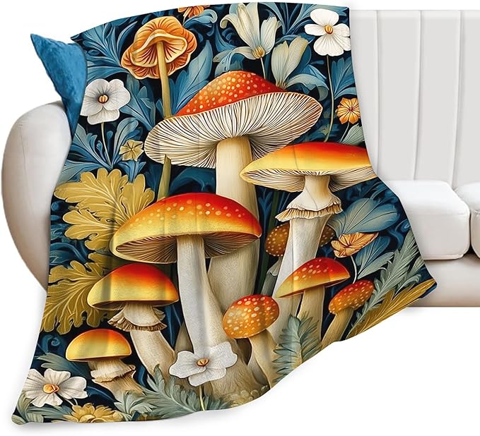 Mushroom Blanket for Girls Women Boys Men Adults Kids Soft Cozy Fleece Mushroom Lovers Throw Blankets Gifts Warm Flannel Plush Lightweight Decor for Couch Bed Sofa 80"X60"