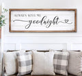 Large Above Bed Wall Decor Bedroom Sign Bedroom Decor with Solid Wood Frame for Couples, Always Kiss Me Goodnight Sign for Bedroom, Love Theme Wall Decor 42''×15''