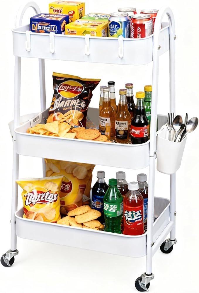 Baby Diaper Caddy Cart 3-Tier Metal Rolling Cart Nursery Storage Organizer for Baby Diapers and Newborn Essentials Storage