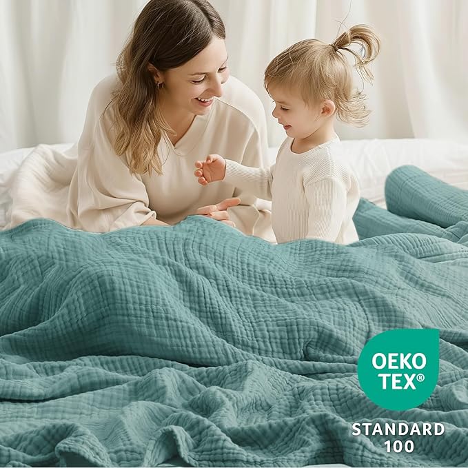 100% Cotton Muslin Blanket California King 120" x 90", 6 Layers Breathable and Lightweight Oversized Blankets for Bed, Soft Cooling Gauze Blanket for Adults All Season, Teal