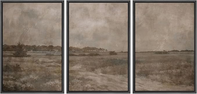 MUDECOR Framed Wall Art Print Set Vintage Neutral Countryside Landscape Rustic Field Path and Distant Trees Illustrations Modern Art Boho Decorative for Living Room, Bedroom, Office - 16"x24"x3 BLACK