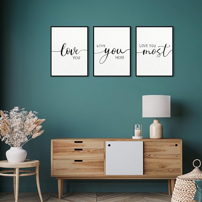 Love You More Wall Decor: 3 Piece Love Quotes Wall Art Over Bed Decor,Love Sign Framed Modern Master Bedroom Wall Decor for Couples,Romantic Minimalist Bedroom Pictures Living Room Decor 12"x16"